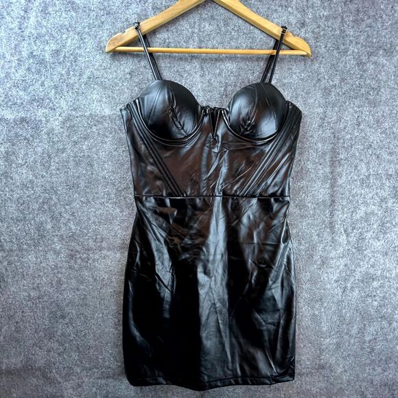 Rose Velvet Corset Dress Medium Black Pleather Goth Witchy BDSM PU Vegan Leather - Picture 7 of 7